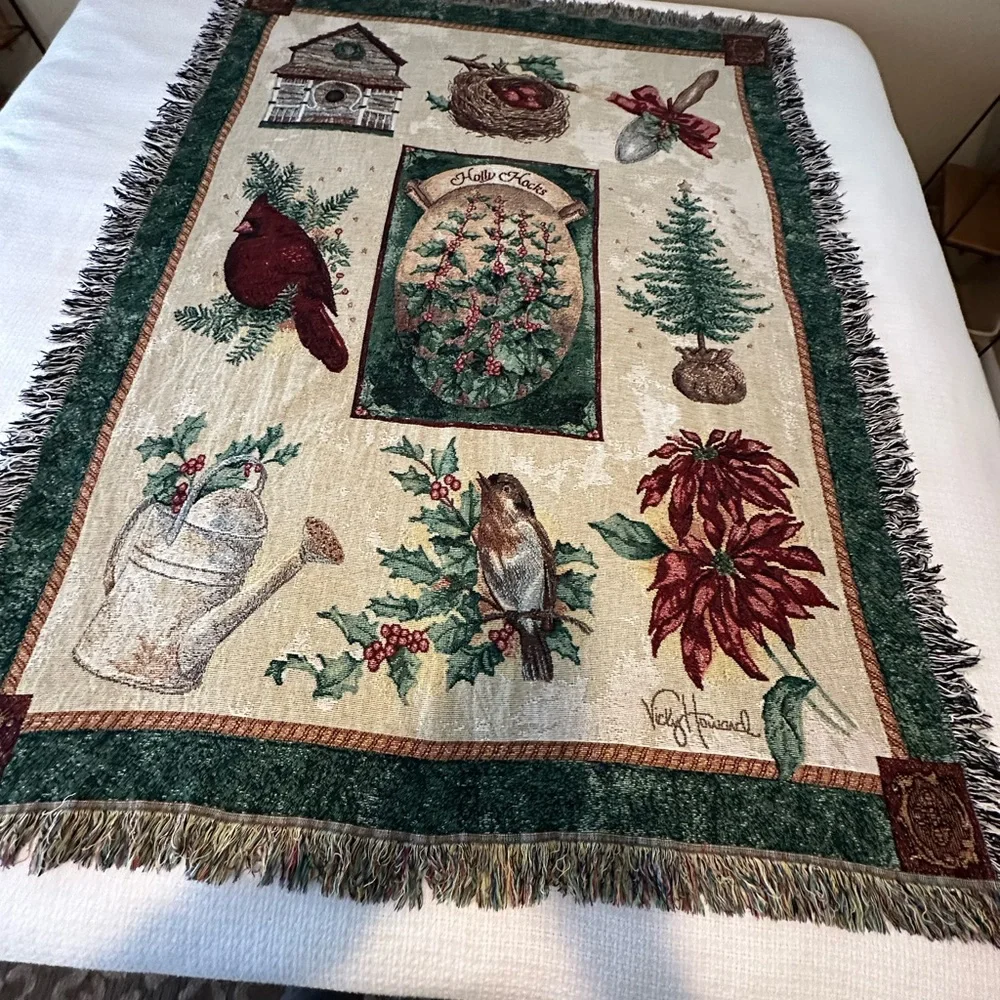 Tapestry Woven Throw Vicky Howard Floral and Birds 51 x 68